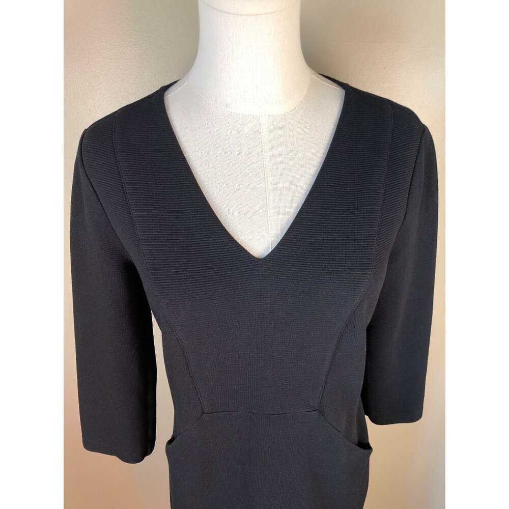 Boden Bronte Ottoman V-Neck 3/4 Sleeve Black Shift Dress Size 6R - Picture 2 of 9